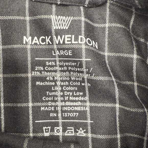 Mack Weldon Men's Long Sleeve Wool Blend Black Check L Button Up Casual Pocket - Picture 4 of 5